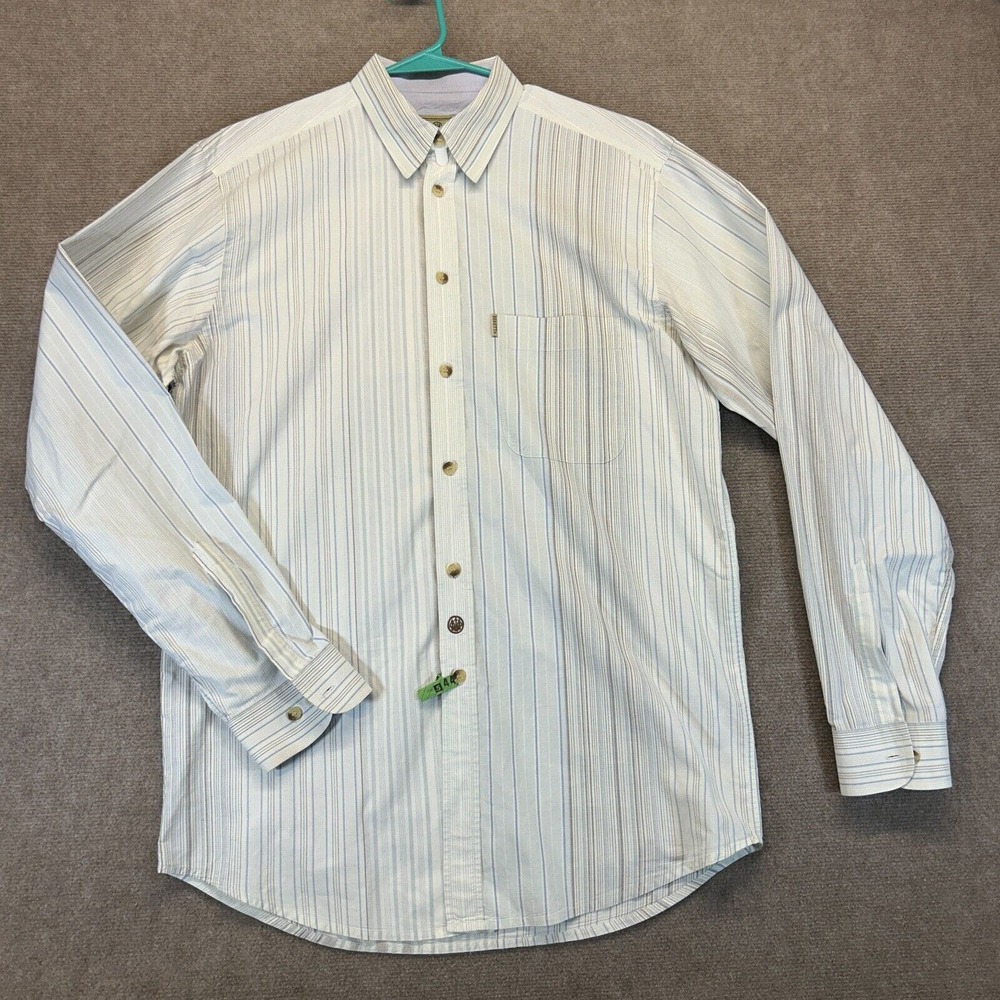 Beretta Dress Shirt Men's Large White Blue Pinstripe Long Sleeve Button Up Flip